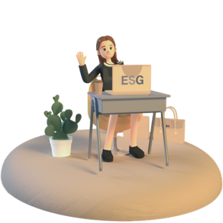 Woman at a desk with a laptop lettered 'ESG'